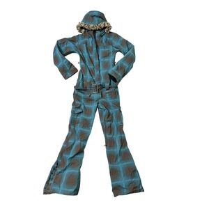 Roxy Womens Utility 5000 Snow Suit One Piece Blue Brown Plaid Ski Snowboard M